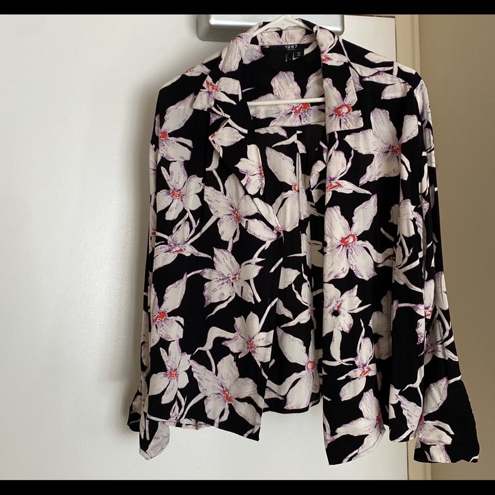 1987 Floral Print Blouse Long Sleeve Size L